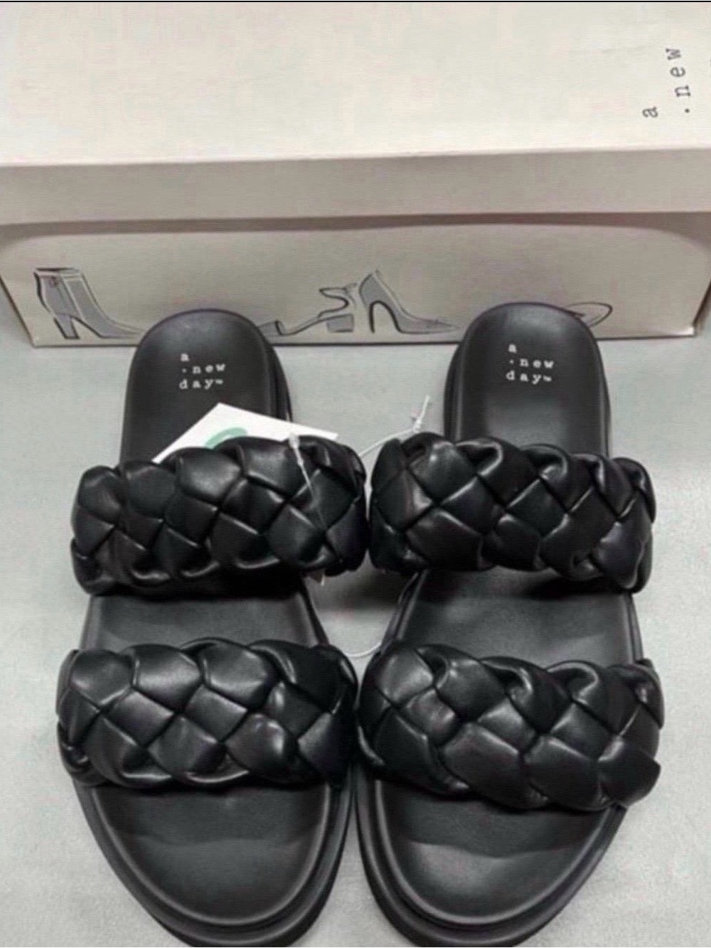 a new day Black Braided Double-Band Slide Sandals